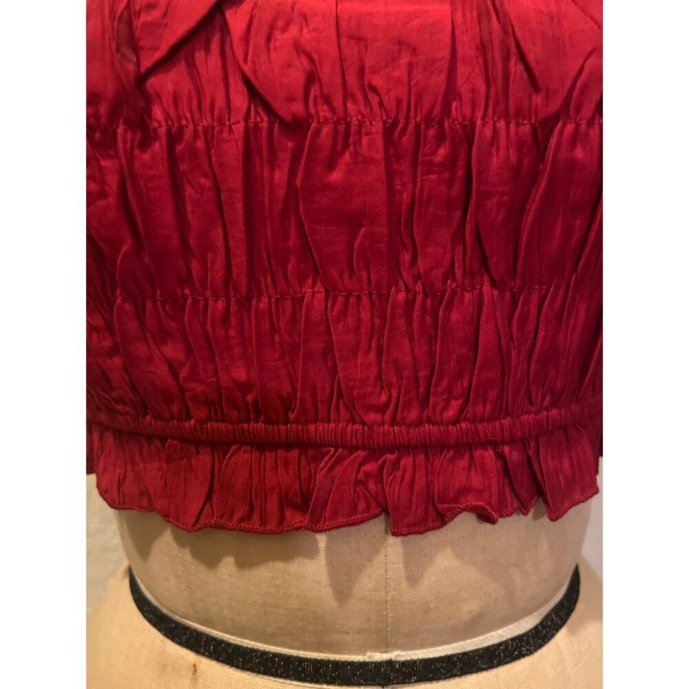 Dark Red Square Neck Ruffled Lantern Sleeve Cropped Top NWT Size XL - Picture 4 of 10